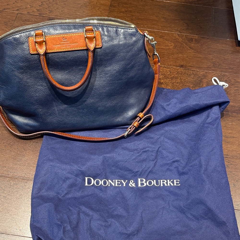 Dooney & Bourke Blue Leather Satchel with Brown Trim - Picture 4 of 4